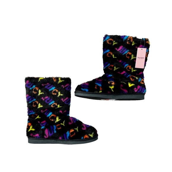 Juicy Couture Kam Faux Fur Slipper Boot Black Rainbow ( 6 ) - Picture 2 of 3